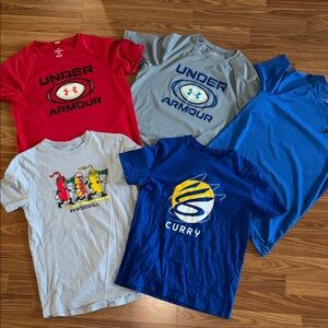 (5) Under Armour Kids Short Sleeve Tees size Large - Red, Gray, Blue